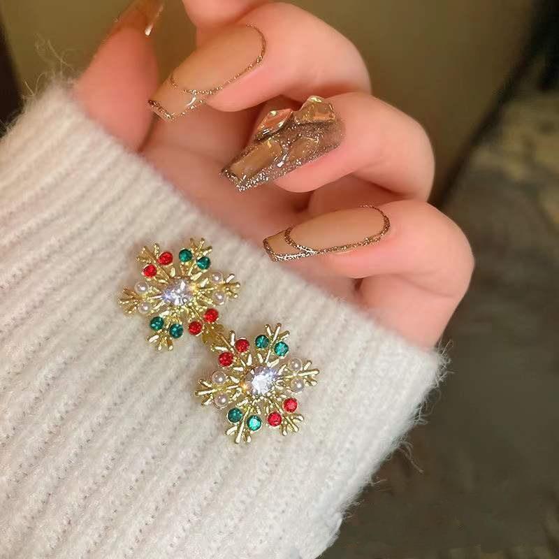 Wholesale Christmas Creative Diamond-encrusted Colorful Christmas Snowflake Earrings